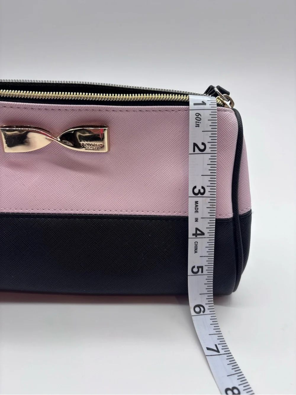 Victoria's Secret Pink and Black Colorblock Cosmetic Case with Gold Bow